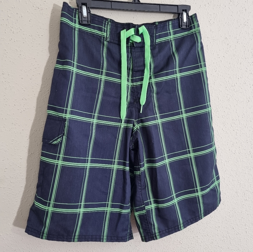 Boy'sGreen Plaid Swim Short.